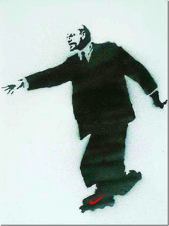 Banksy, Lenin on Rollerblades, 2003, spray paint stenciled on canvas