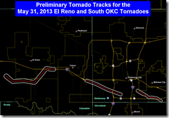 damage path of the El Reno and south OKC tornadoes
