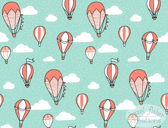 2015 March 11 Spoonflower contest surface pattern design hot air balloon coral mint white black hazel fisher creations