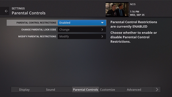 Turn on parental control in legacy Fiber TV