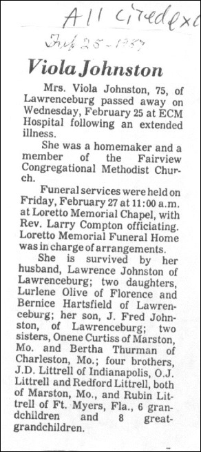 Littrell-Johnston V Viola Sis Obit