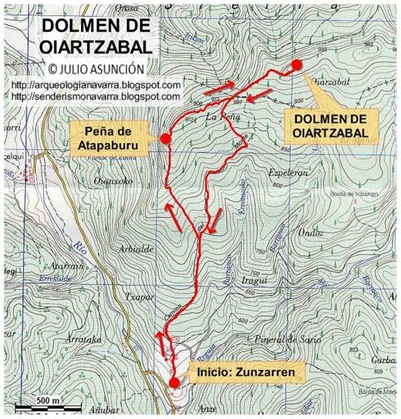 Mapa ruta dolmen Oiartzabal