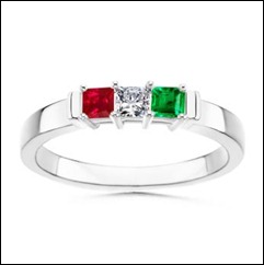 Stackable Ring With Ruby, Diamond, Emerald in 14k White Gold