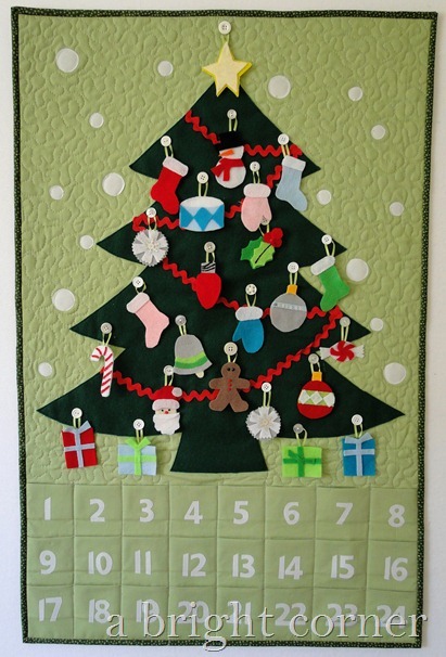 Quilted advent calendar with felt ornaments