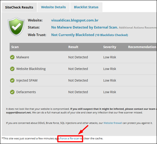 Teste gratuíto para saber se o seu blog ou site está contaminado com malware, vírus ou scripts maliciosos - Visual Dicas
