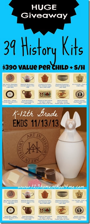 Art in History Giveaway - over 39 homeschool history projects for kids Kindergarten - 12th grade HUGE Homeschool giveaway valued at $390