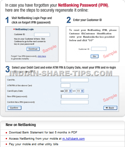 HDFC net banking password regeneration