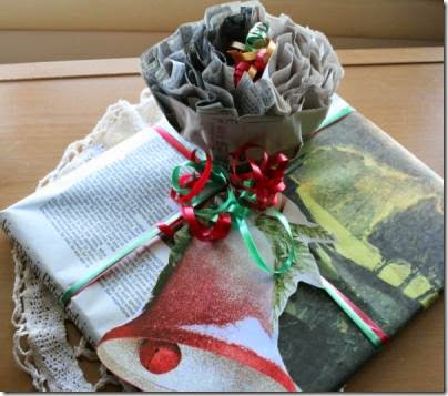 Newspaper-Package-Topper-w-Newspaper-gift-wrap