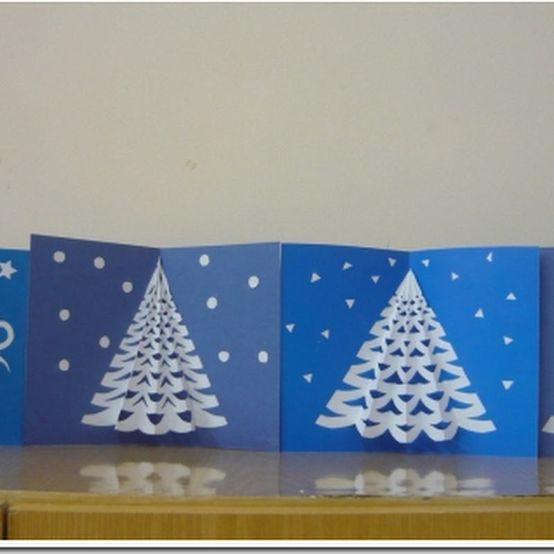 Tarjeta árbol navidad en relieve, manualidades para niños