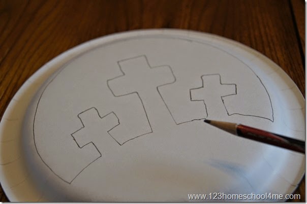 trace crosses on calvary scene on black paper plate trace crosses on calvary scene on black paper plate