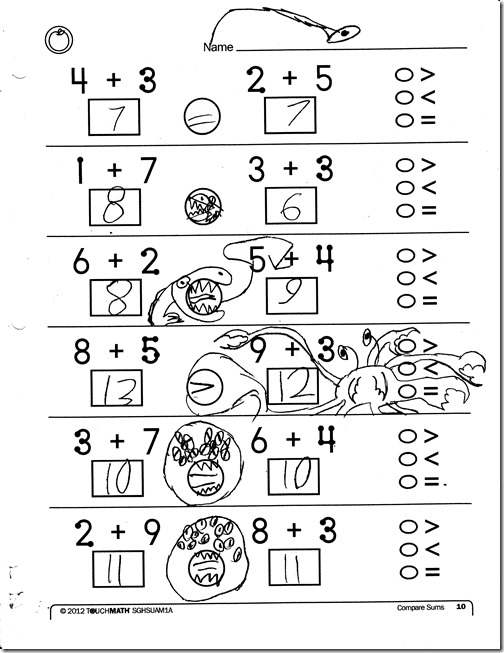 peter monsters touchmath worksheet