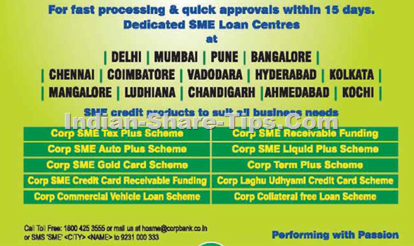Corp Bank Dedicated SME Loan Approval Centres