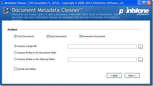 Document Metadata Cleaner indicare documenti