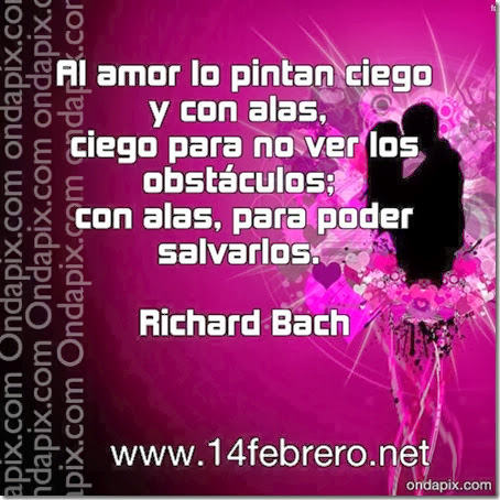 Al amor lo pintan ciego y con alas, ciego para no ver los obstáculos; con alas, para poder salvarlos. Richard Bach