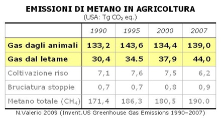 Metano da agricoltura (NV 2009, USA 1990-2007)
