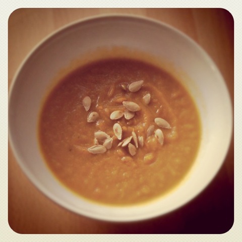 #2 Homemade honeyed carrot soup with toasted squash seeds