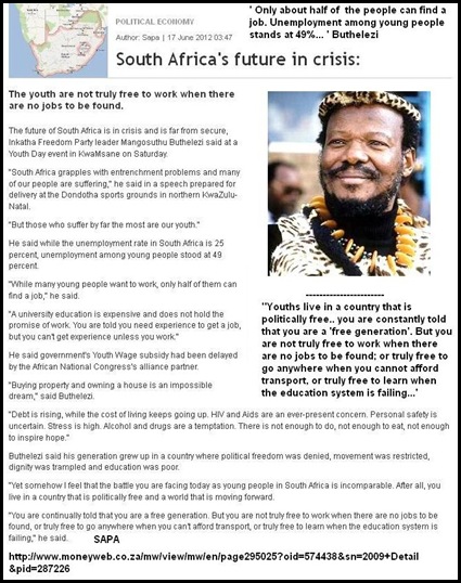 Buthelezi Mangosuthu Prince SPEECH JUNE 20 2012 you are not free