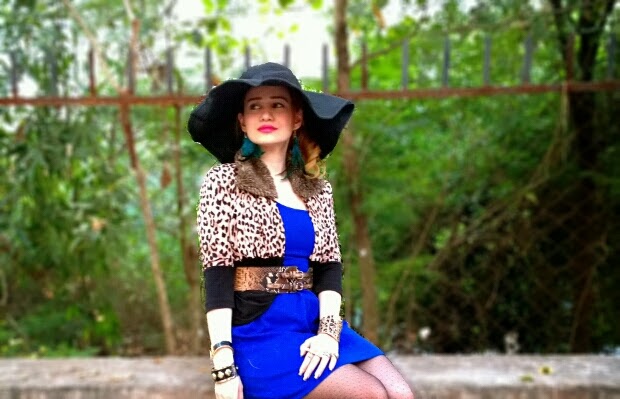 Zara Cobalt Blue Dress & River Island Leopard Jacket