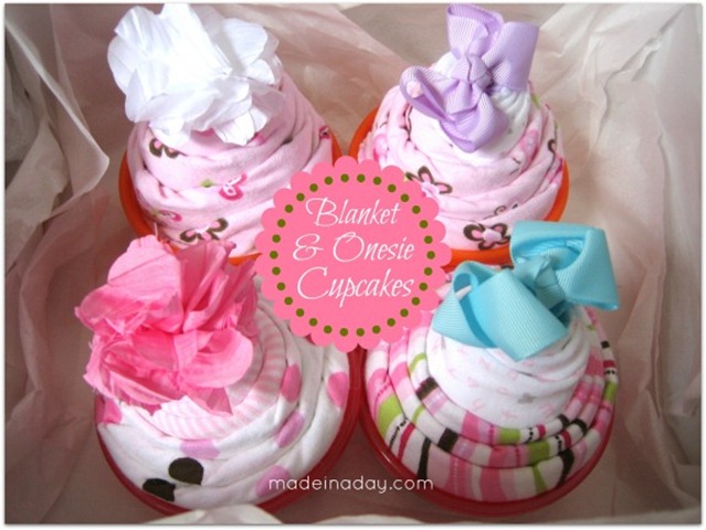 onsie baby blanket cupcakes for baby shower
