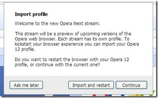 Opera Next 15 Importa profilo Opera 12