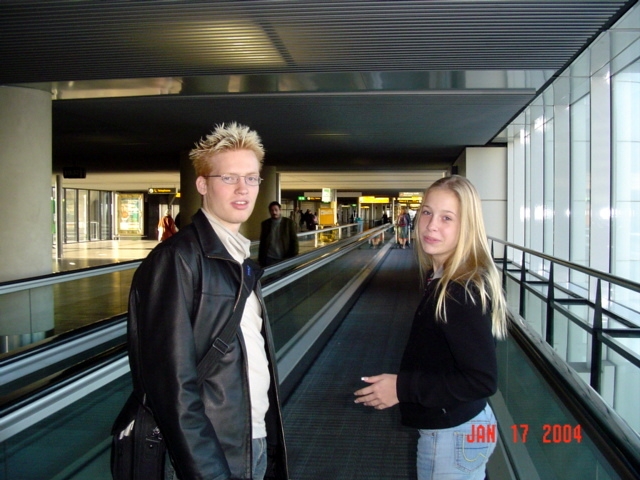 leontien and matt at schiphol airport in Amsterdam, Netherlands 