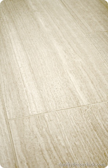 Bathroom S Progress The Floors From Thrifty Decor Leonia Silver Glazed Porcelain Tile Lowes