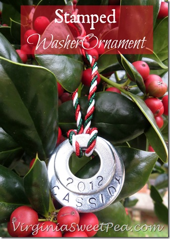 Stamped Washer Christmas Ornament by Virginia Sweet Pea