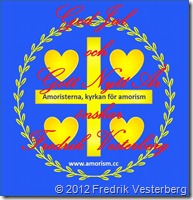Bild logotyp blått guld med Amoristerna kyrkan för amorism (1) förstorad ändrad ej original Med God Jul och Gott Nytt År