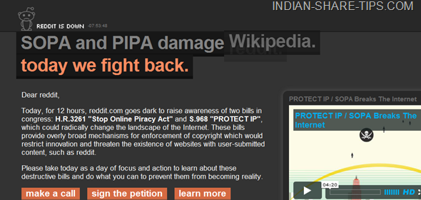 Reddit Blackout to protest US Legislations SOPA or PIPA