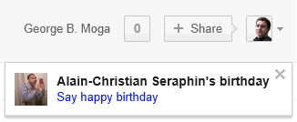 Google Plus birthday notifications on the search homepage