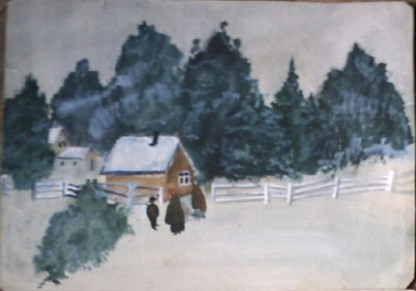 Peisaj de iarna in acuarela facut inainte de 1940 de Emanuel Chirila, bunicul meu care pe vremea aceea era copil