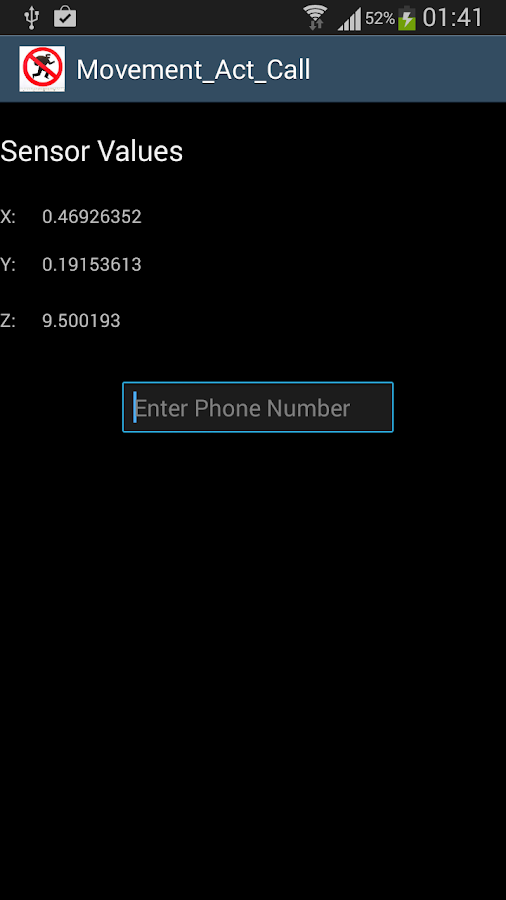 Movement activated Alarm Screen 3