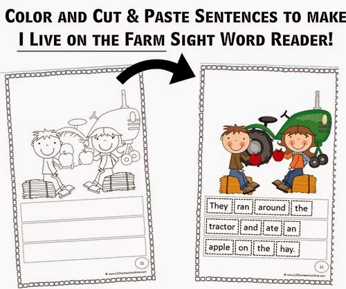 sample page from I live on a Farm Sight Word Reader - kids just cut, color and paste sentences. This is great practice for 1st and 2nd grade kids! sample page from I live on a Farm Sight Word Reader - kids just cut, color and paste sentences. This is great practice for 1st and 2nd grade kids!
