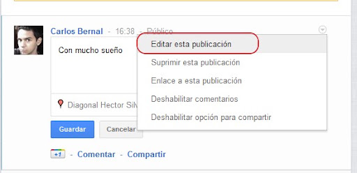 editar una publicación en Google plus