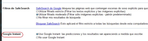 activar o desactivar Google Instant