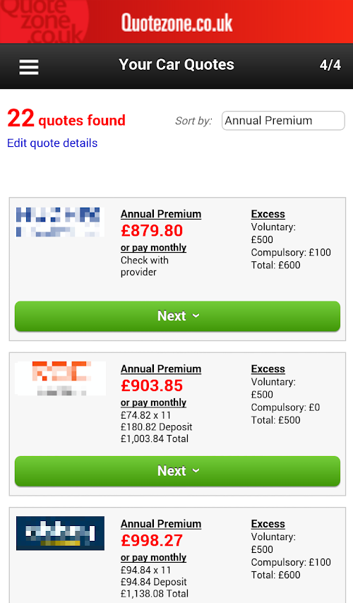 Android application Car Insurance Quote Comparison screenshort