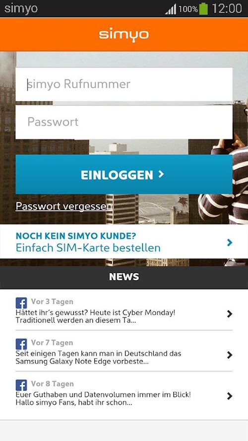 Android application simyo - Mein simyo unterwegs screenshort