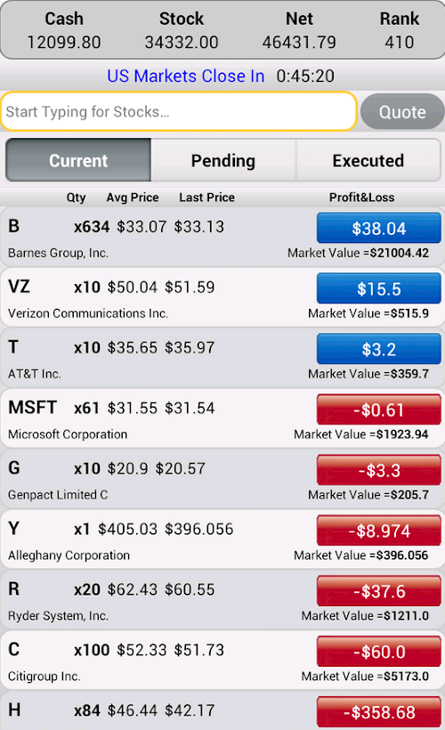 Android application Stock Market Simulator Plus screenshort
