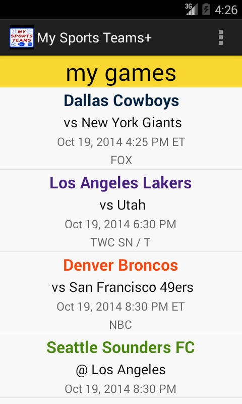 My Sports Teams+ Screen 3