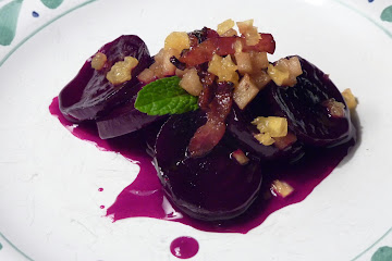 Mapled Beets with Apple-Orange Salsa and Bacon Lardons