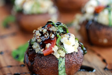 Caprese Quinoa Grilled Stuffed Mushrooms with Balsamic Glaze