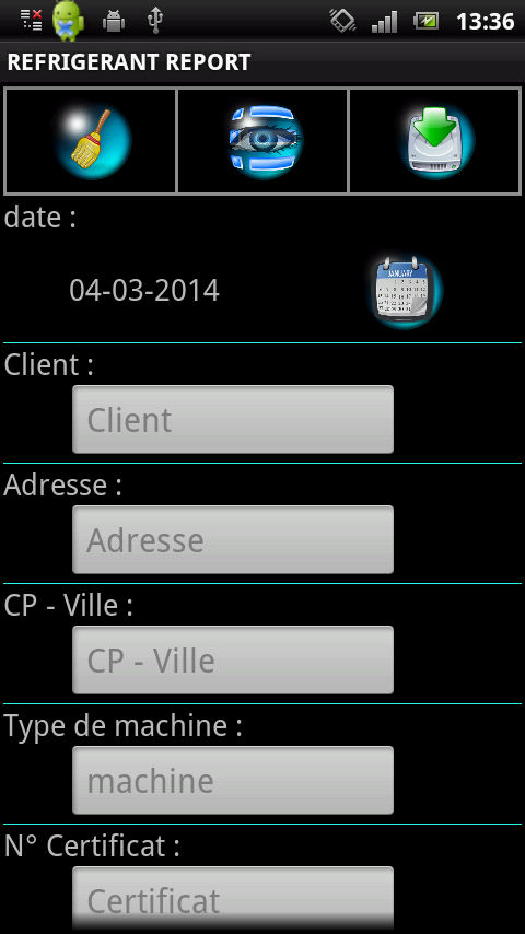 Android application REFRIGERANT REPORT screenshort