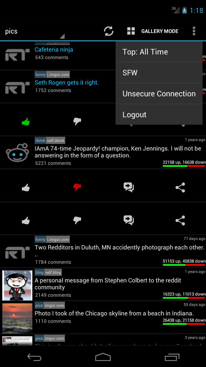 Android application ReddiTron screenshort
