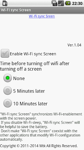 Wi-Fi sync Screen