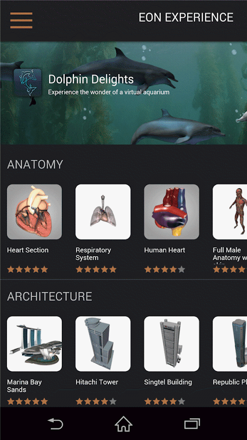Android application EON Experience VR screenshort