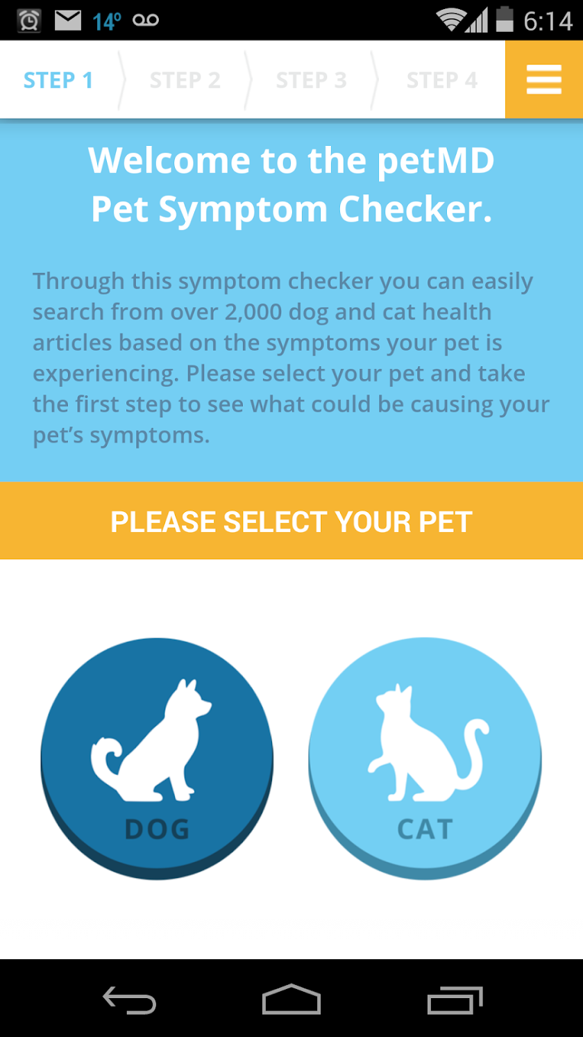 petMD Symptom Checker Screen 1