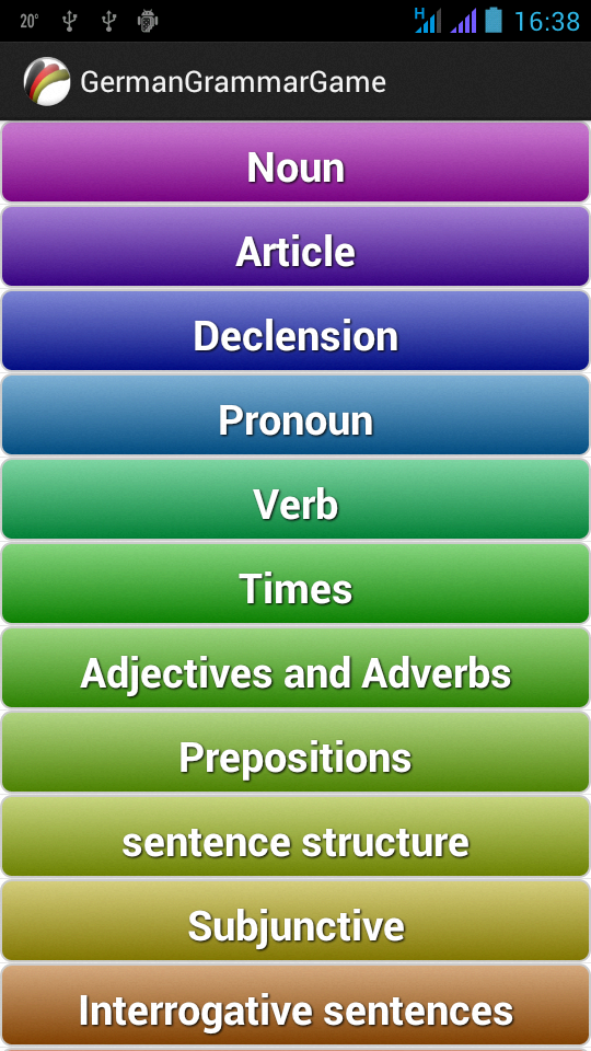 German Grammar Learning Full Screen 2