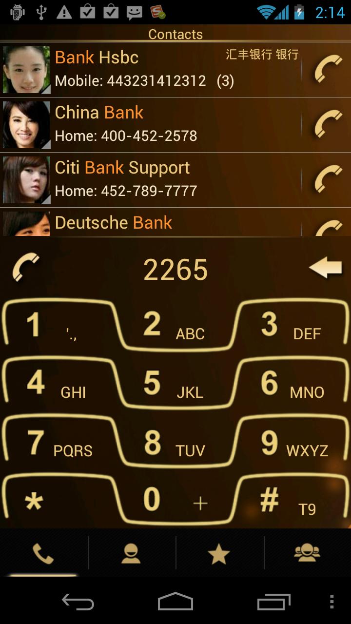 Android application RocketDial Razr Gold Theme screenshort