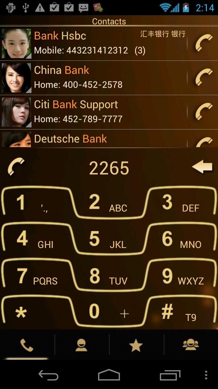 RocketDial Razr Gold Theme Screen 1