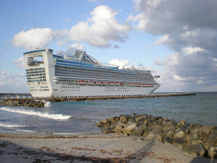 Caribbean Princess sails out of Port Everglades, Florida. 